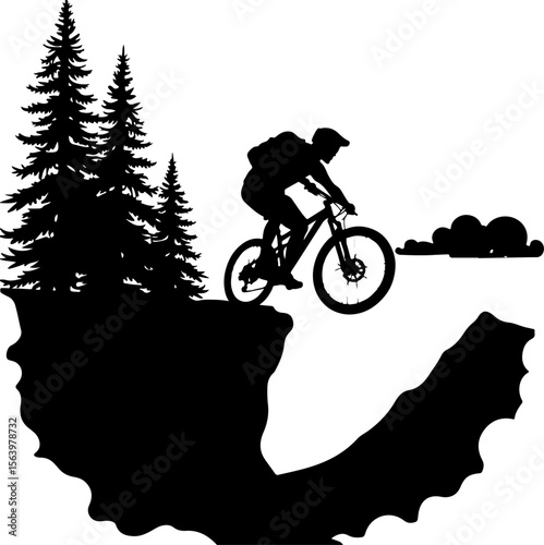 Mountain Biker on Cliff Silhouette vector graphics bundle