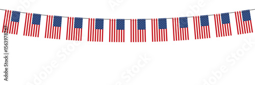 United states of America bunting flags isolated on white background.