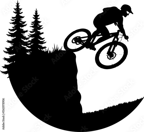 Mountain Biker on Cliff Silhouette vector graphics bundle