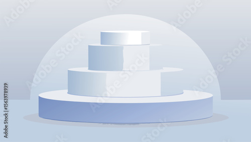 Serene Minimalist Product Display: Four-Tiered White Platform on Soft Blue Background