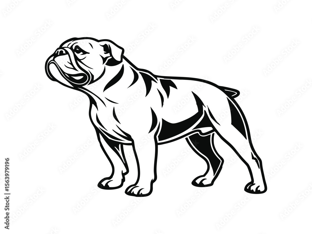 Obraz premium Bulldog dog silhouette vector illustration, pet clipart, black and white animal shape