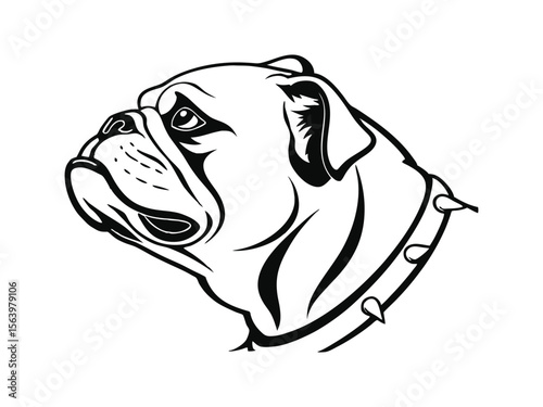 Bulldog dog silhouette vector illustration, pet clipart, black and white animal shape