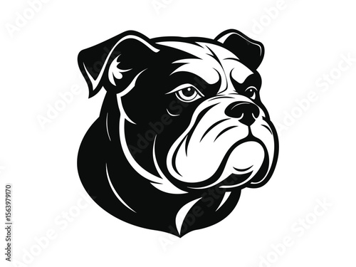 Bulldog dog silhouette vector illustration, pet clipart, black and white animal shape