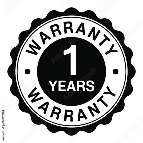 One year warranty seal badge with scalloped edge and text