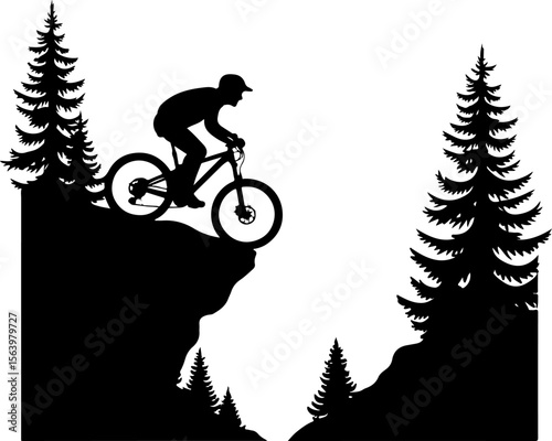 Mountain Biker on Cliff Silhouette vector graphics bundle