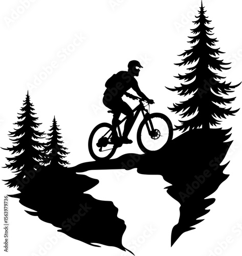 Mountain Biker on Cliff Silhouette vector graphics bundle