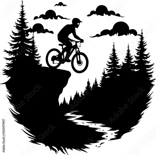 Mountain Hiking Bikers Riding Silhouettes Set vector bundle