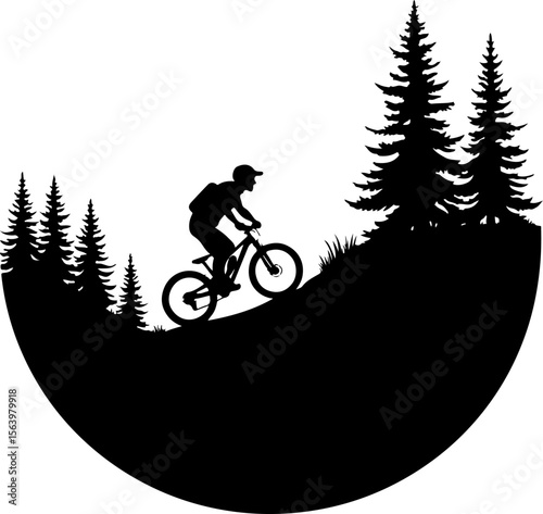 Mountain Hiking Bikers Riding Silhouettes Set vector bundle