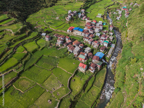 Aerial view of Barlig municipal houses, Mountain Province, Philippines 
