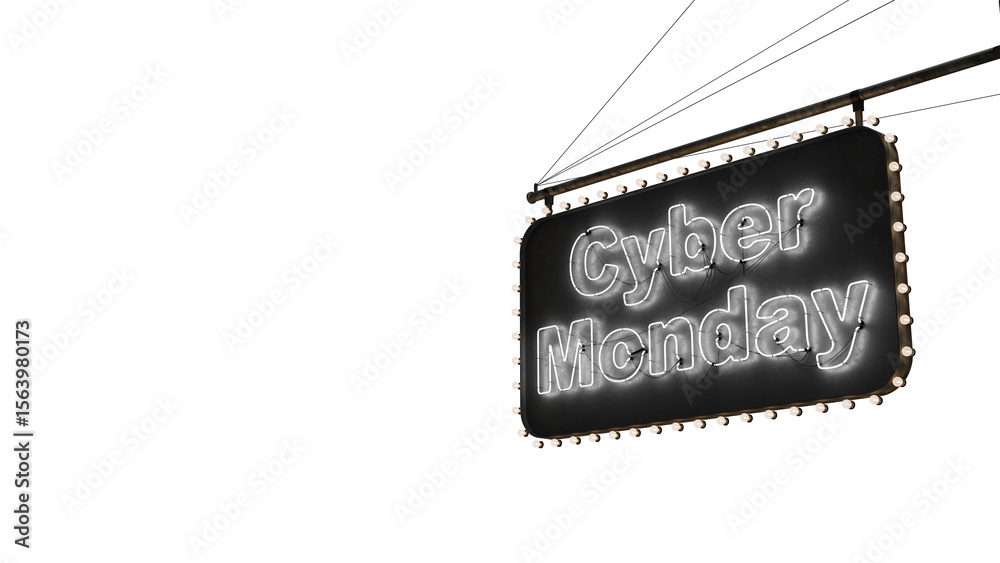 Fototapeta premium Cartel neón Cyber Monday blanco alfa.