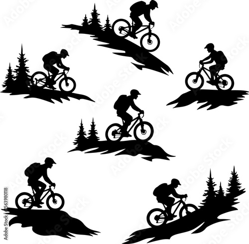 Mountain Biker on Cliff Silhouette vector graphics bundle
