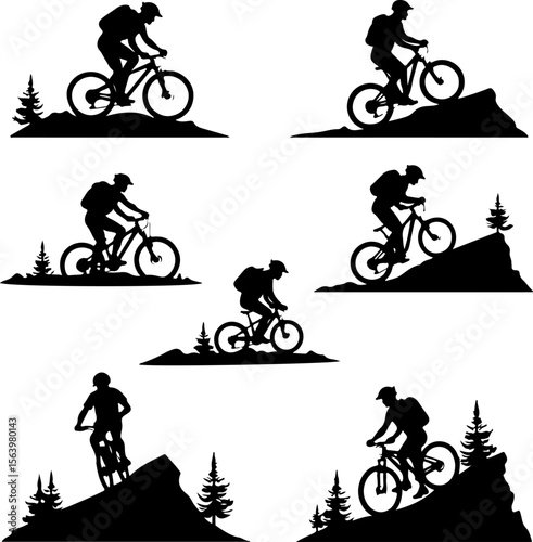 Mountain Biker on Cliff Silhouette vector graphics bundle