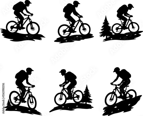 Mountain Biker on Cliff Silhouette vector graphics bundle