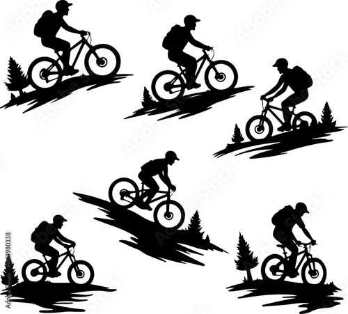Mountain Biker on Cliff Silhouette vector graphics bundle