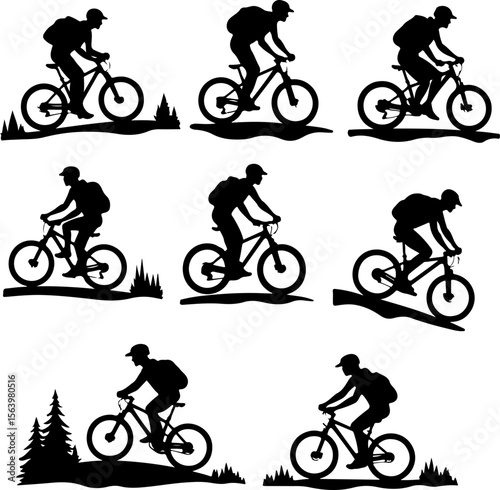 Mountain Biker on Cliff Silhouette vector graphics bundle