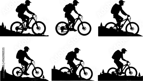Mountain Biker on Cliff Silhouette vector graphics bundle