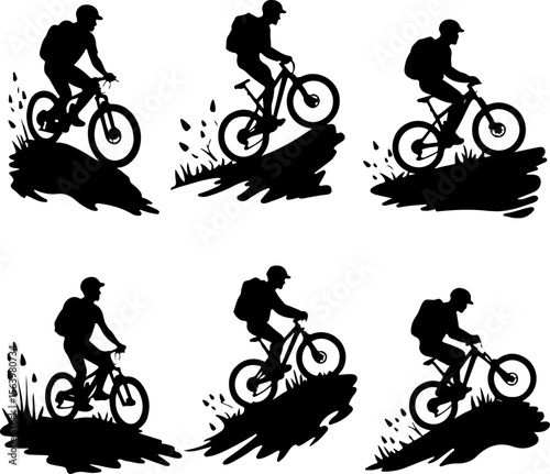 Mountain Biker on Cliff Silhouette vector graphics bundle