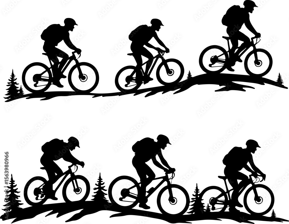 Naklejka premium Mountain Biker on Cliff Silhouette vector graphics bundle