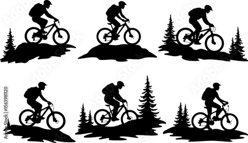 Mountain Biker on Cliff Silhouette vector graphics bundle