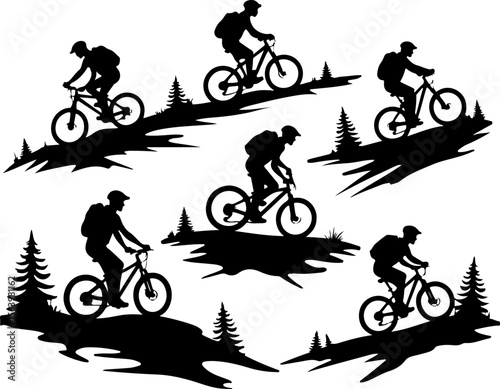 Mountain Biker on Cliff Silhouette vector graphics bundle