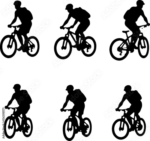 Mountain Biker on Cliff Silhouette vector graphics bundle