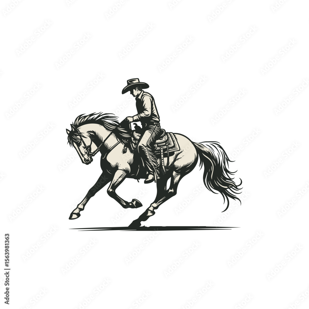 Obraz premium Vector Modern Cowboy, baking horse. 