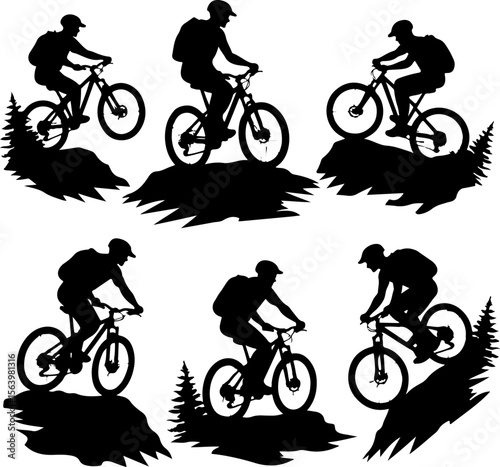Mountain Biker on Cliff Silhouette vector graphics bundle