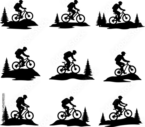 Mountain Biker on Cliff Silhouette vector graphics bundle
