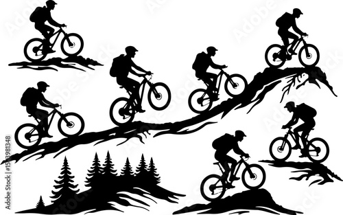 Mountain Biker on Cliff Silhouette vector graphics bundle