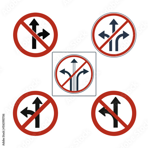 Free Download No Turn Traffic Sign Collection – Vector Set of Prohibited Direction Road Signs for Driving Regulations - GFXLoad