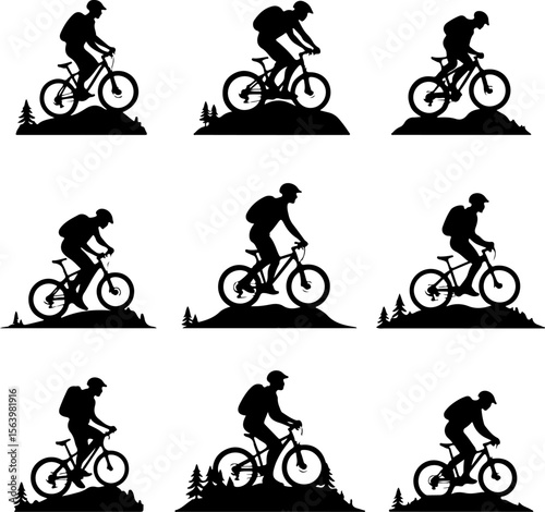 Mountain Biker on Cliff Silhouette vector graphics bundle