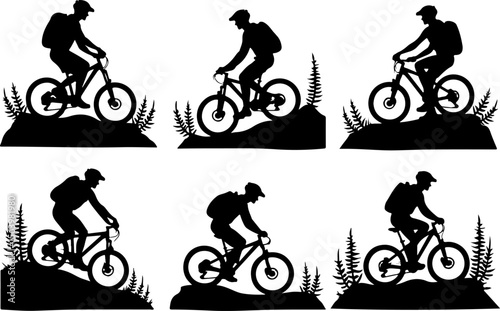 Mountain Biker on Cliff Silhouette vector graphics bundle