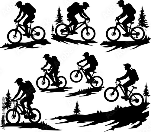 Mountain Biker on Cliff Silhouette vector graphics bundle