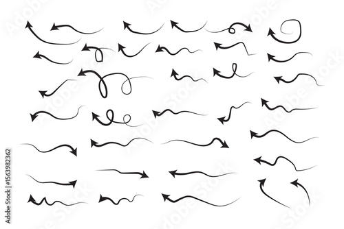 Curved arrows set for business plan, presentation and education. Sign, Symbol, Hand drawn arrow collection