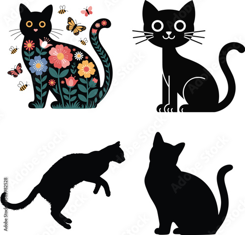 Trendy Black Cat Drawing for Modern Homes and Offices