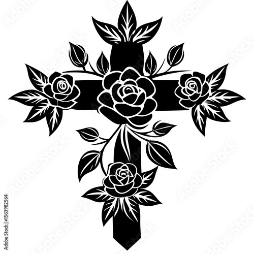 Cross with Flowers Icon Holiday Symbols, Cross, Bunny, Egg, and Church Graphics
 