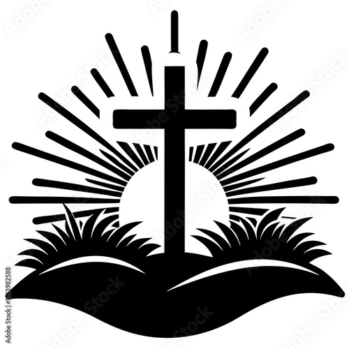 Cross with Sunrise Icon Holiday Symbols, Cross, Bunny, Egg, and Church Graphics