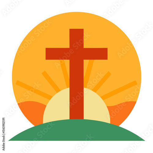 Cross with Sunrise Icon Holiday Symbols, Cross, Bunny, Egg, and Church Graphics