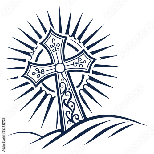 Sunburst Cross Icon Holiday Symbols, Cross, Bunny, Egg, and Church Graphics