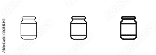 Jar icon in thin, regular, and bold outline. Preserved food, jam, pickles, or pantry storage. For apps, websites, ui ux. Food, kitchen, or storage concept. Vector illustration isolated on white