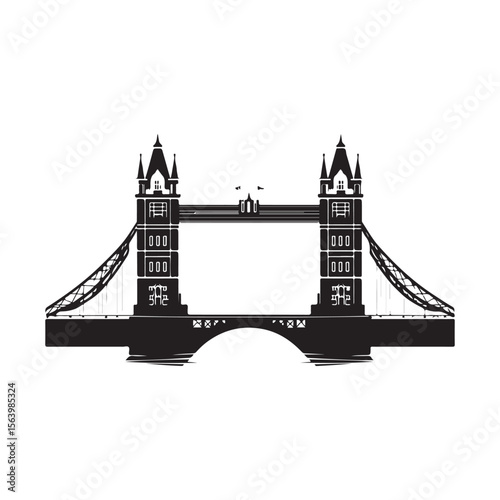 Iconic Tower Bridge of London silhouette, Illustration Isolated On White Background, tower bridge icon, simple silhouette illustration of tower bridge