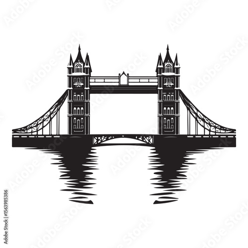 Iconic Tower Bridge of London silhouette, Illustration Isolated On White Background, tower bridge icon, simple silhouette illustration of tower bridge