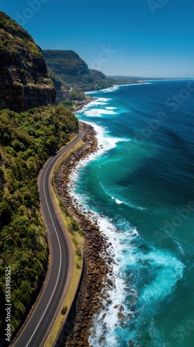 Wallpaper Mural Scenic Coastal Road Along Turquoise Water under Clear Sky Surrounded by Lush Greenery and Rocky Cliffs Torontodigital.ca