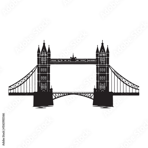 Iconic Tower Bridge of London silhouette, Illustration Isolated On White Background, tower bridge icon, simple silhouette illustration of tower bridge