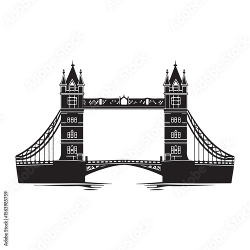Iconic Tower Bridge of London silhouette, Illustration Isolated On White Background, tower bridge icon, simple silhouette illustration of tower bridge