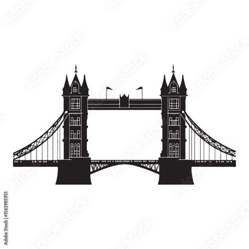 Iconic Tower Bridge of London silhouette, Illustration Isolated On White Background, tower bridge icon, simple silhouette illustration of tower bridge