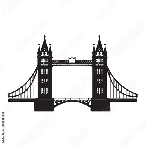 Iconic Tower Bridge of London silhouette, Illustration Isolated On White Background, tower bridge icon, simple silhouette illustration of tower bridge