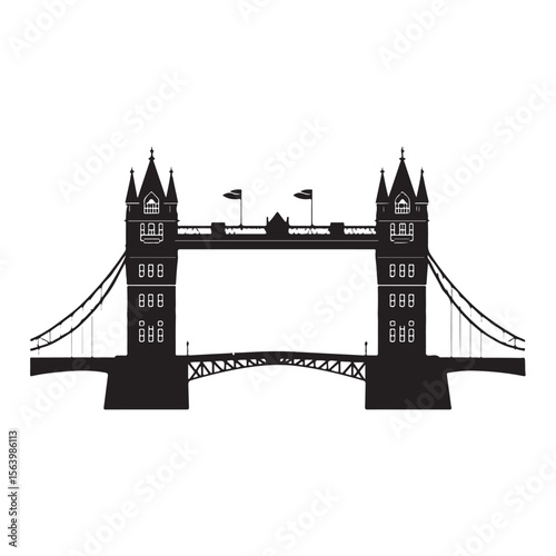 Iconic Tower Bridge of London silhouette, Illustration Isolated On White Background, tower bridge icon, simple silhouette illustration of tower bridge