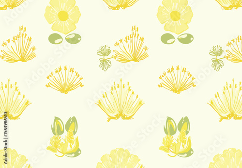 Seamless Yellow Floral Pattern with Botanical Elements