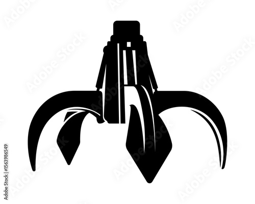 Industrial Claw Icon: A minimalist monochrome icon depicting a mechanical claw, designed for industrial applications, embodying strength and precision. 